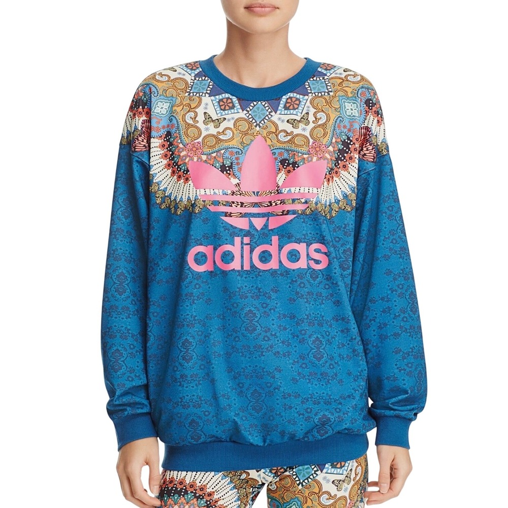Adidas Originals x Farm Teal Butterfly Paisley Trefoil Crewneck Sweatshirt XS
